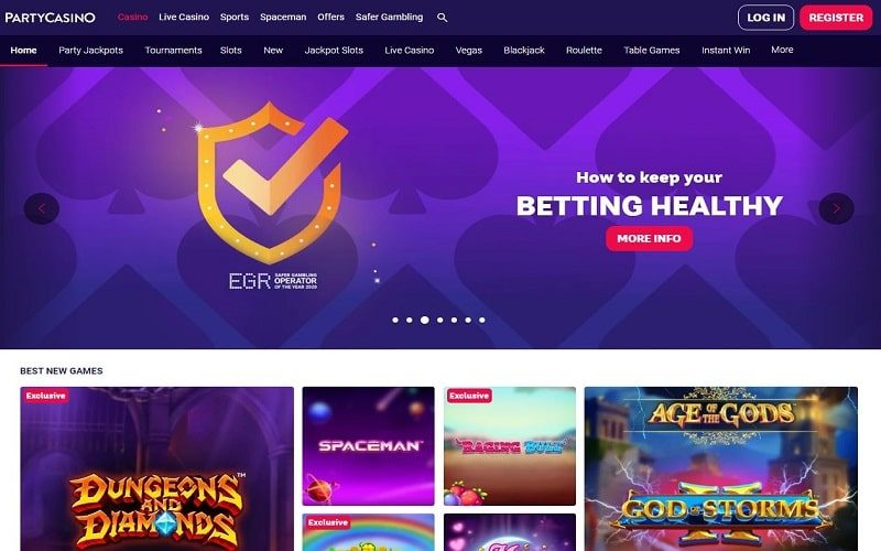 Party Casino website homepage UK