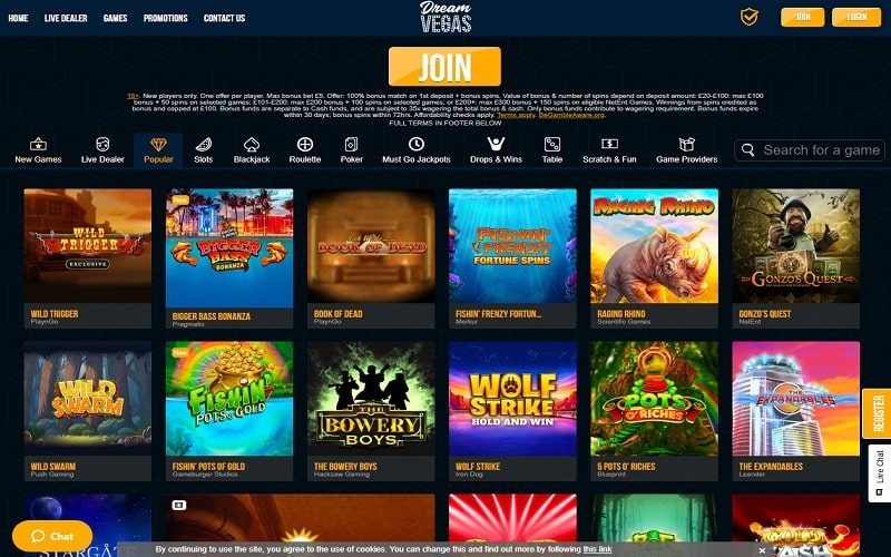 Popular games to play at Dream Vegas casino